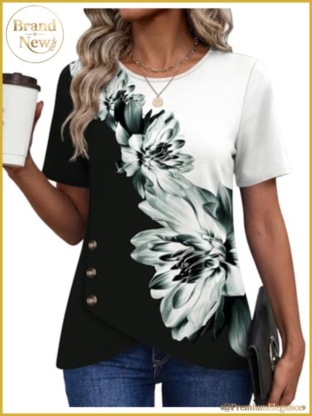 Short Sleeve Tunic Crew Neck Women's Blouse Side Slits Stretchy Lightweight -